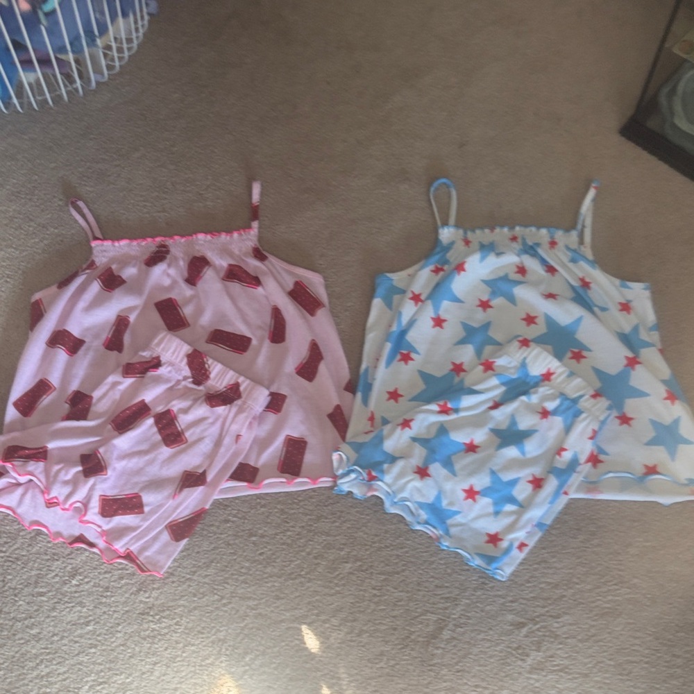 Girls XL 14 Cat & Jack Pink ice cream sandwich Print &Blue Star Pajama Tank Sets